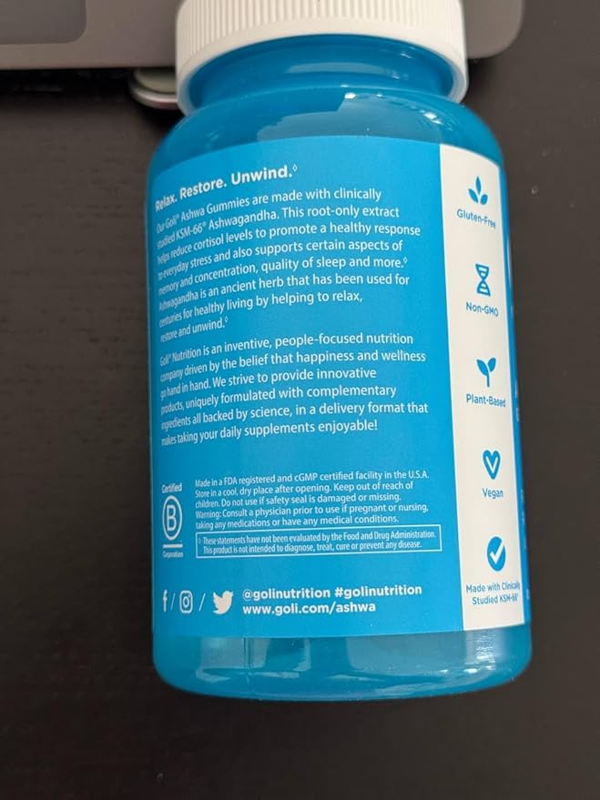 Goli® Ashwagandha & Vitamin D Gummies – 60 Count | KSM-66, Vegan, Gluten-Free, Non-GMO | Stress Relief, Relaxation & Wellness Support – Mixed Berry Flavor