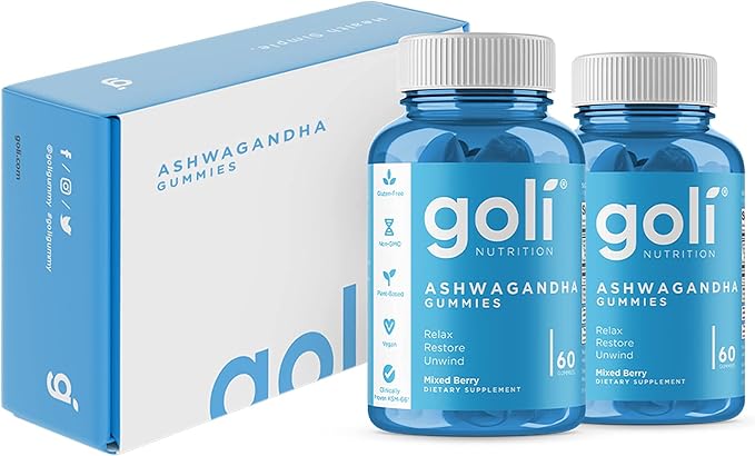 Goli® Ashwagandha & Vitamin D Gummies – 60 Count | KSM-66, Vegan, Gluten-Free, Non-GMO | Stress Relief, Relaxation & Wellness Support – Mixed Berry Flavor