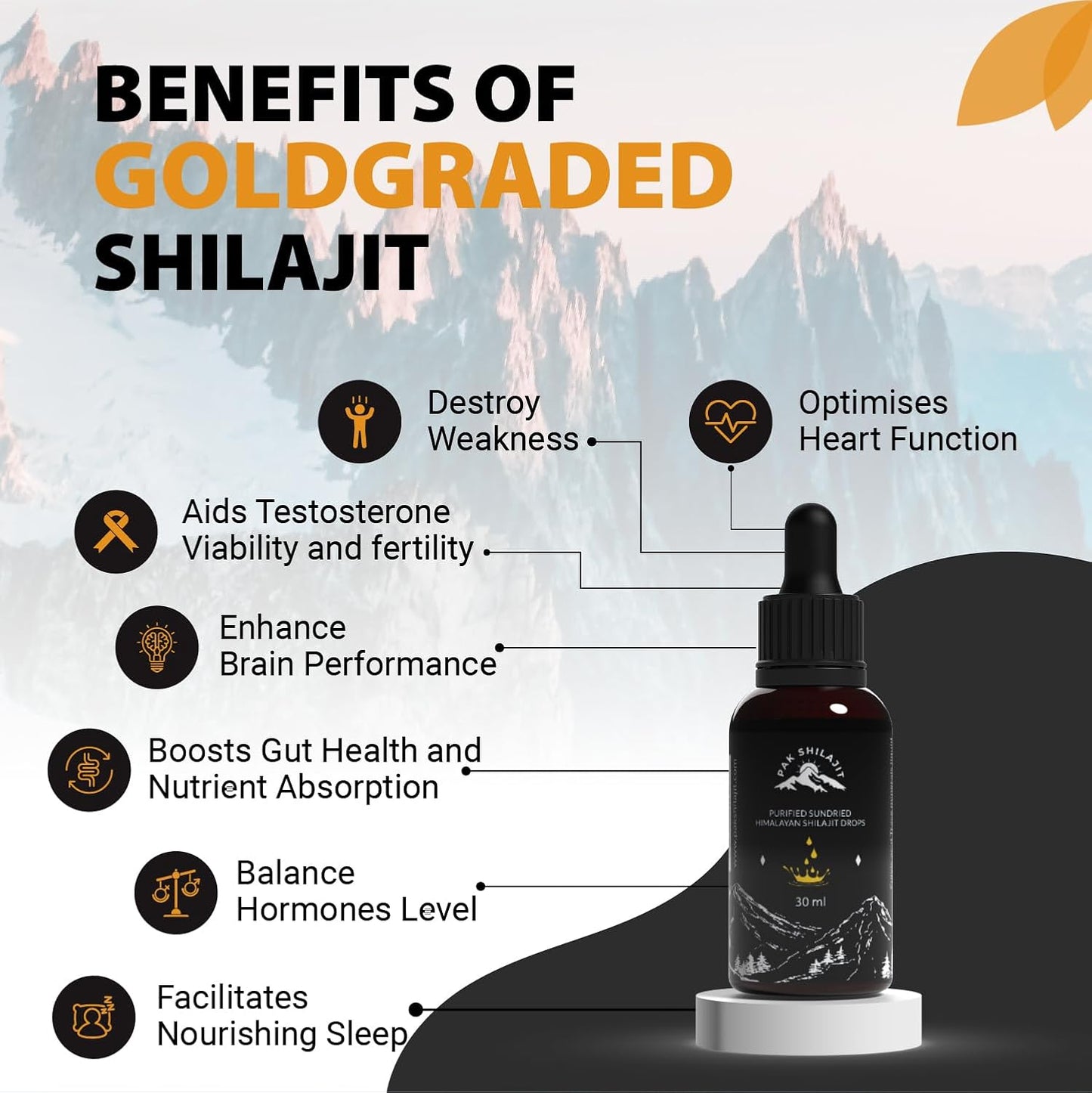 PakShilajit® Sun Dried Himalayan Shilajit Liquid Drops, Most Premium & Organic Gold Graded Shilajit Drops Above 17000FT (30ML Pack), Rich in Fulvic Acid Humic Acid Natural Supplement