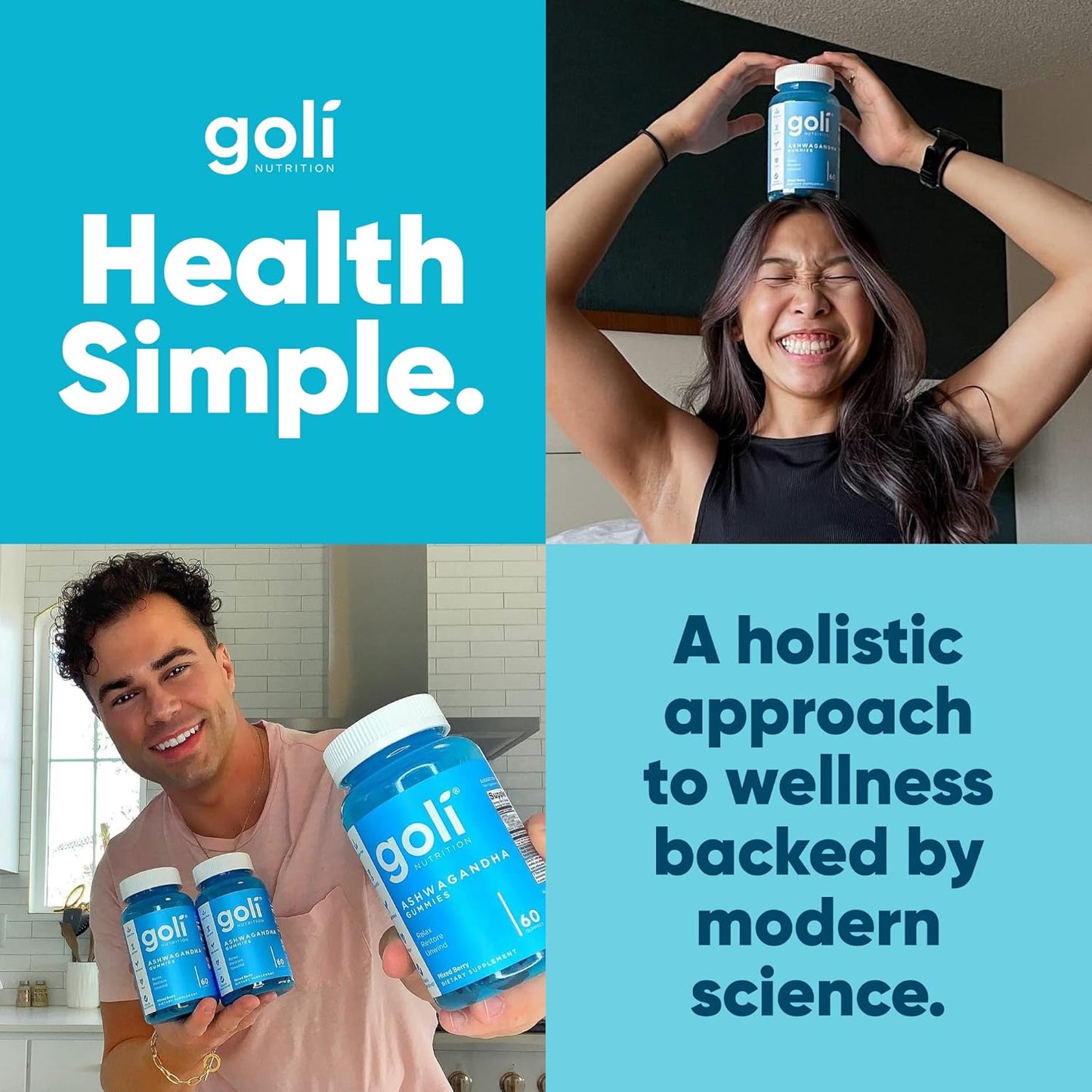 Goli® Ashwagandha & Vitamin D Gummies – 60 Count | KSM-66, Vegan, Gluten-Free, Non-GMO | Stress Relief, Relaxation & Wellness Support – Mixed Berry Flavor