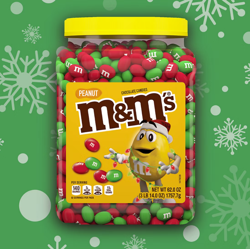 M&M's Holiday Mix Candy Bulk Jar, Peanut Chocolate Candy, 55 oz.