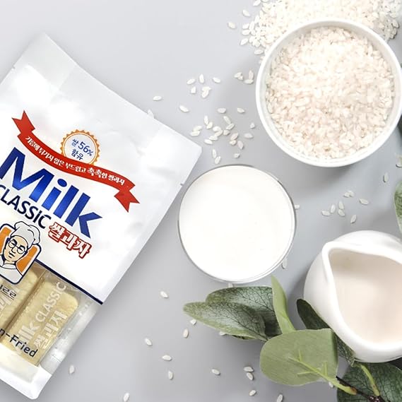 [BOX OF LIFE] Korean Snack Box – Milk Classic Rice Snacks 240g (8.47 oz) / 0.35 oz x 24 Packs + Instant Coffee Sticks (2 of Each Flavor - Maxim Original, Maxim Mocha Gold) | Bonus Cheese & Banana Flavored Crackers Inside