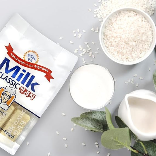 [BOX OF LIFE] Korean Snack Box – Milk Classic Rice Snacks 240g (8.47 oz) / 0.35 oz x 24 Packs + Instant Coffee Sticks (2 of Each Flavor - Maxim Original, Maxim Mocha Gold) | Bonus Cheese & Banana Flavored Crackers Inside